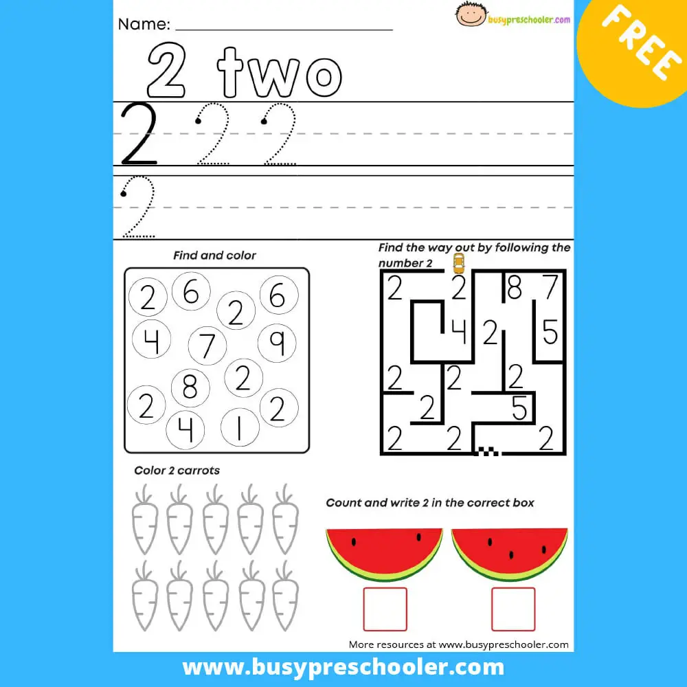 LEARNING THE NUMBER 2 WORKSHEET