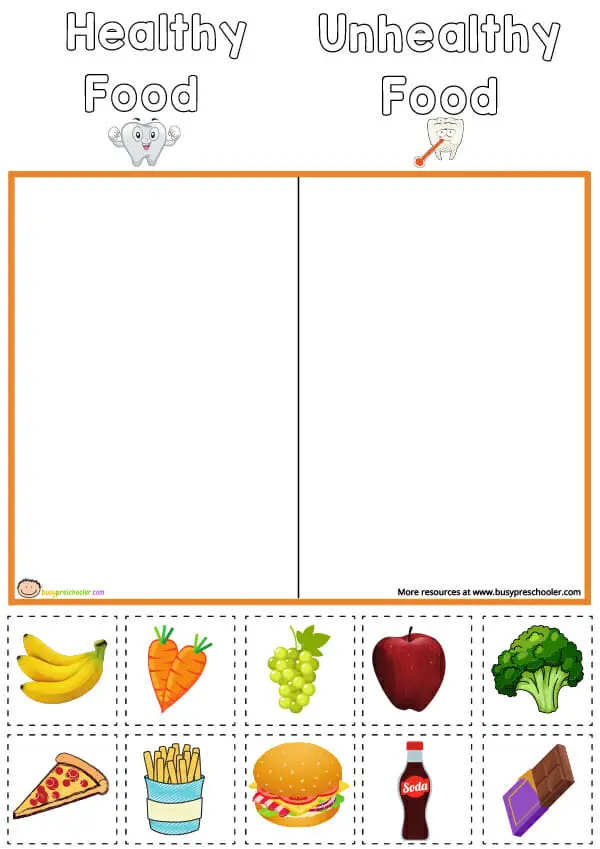 HEALTHY AND UNHEALTHY FOOD WORKSHEET BusyPreschooler com