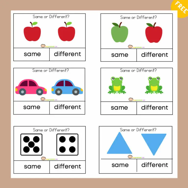 SAME OR DIFFERENT CLIP CARDS FOR KIDS - BusyPreschooler.com